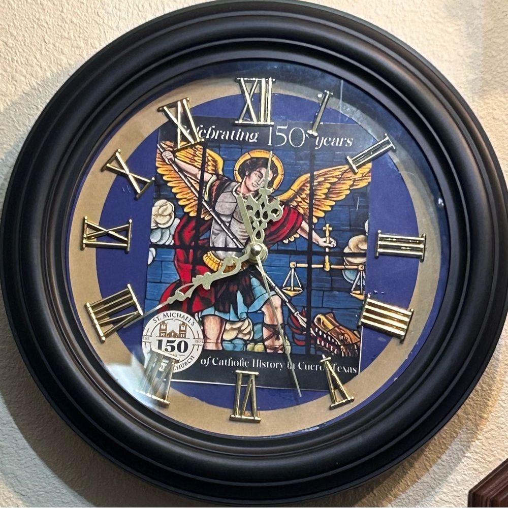 Stained-Glass Style Wall Clock with Gold Roman Numerals - Blue and Gold